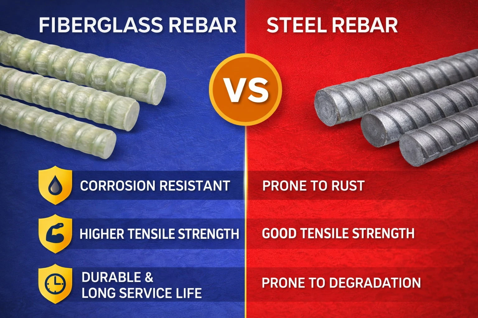 fiberglass rebar vs steel rebar comparison corrosion resistance strength durability fiberglass rebar vs steel rebar comparison corrosion resistance strength durability